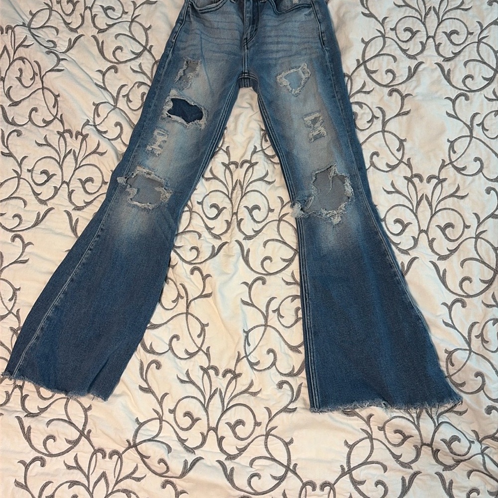 KanCan Medium Blue Distressed Flare Jeans